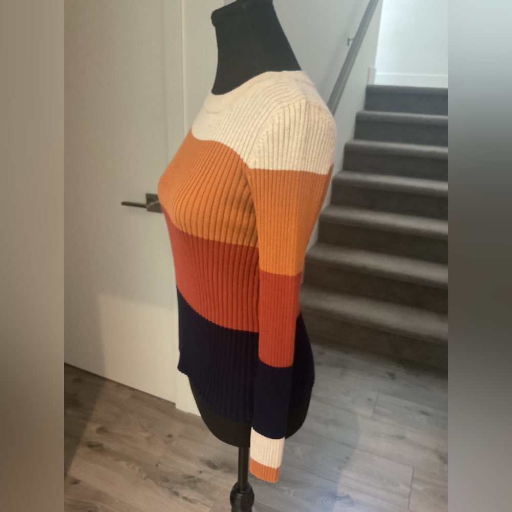 Pink Rose Color block Ribbed Crew Neck Fall Sweater - Picture 4 of 9